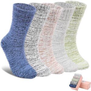 New 5 Pairs Fuzzy Soft Cozy Comfortable Socks for Women, Casual Sleep Comfy Sock